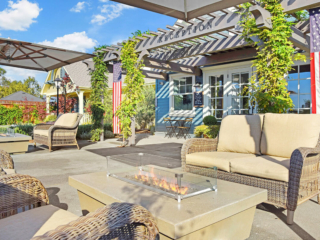 Outdoor fire pits in front of Sonoma Bungalows