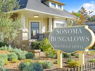 Sonoma Bungalows sign and front yard